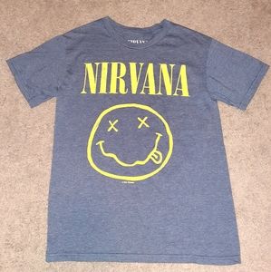 Official Nirvana Men's Smiley Face Short Sleeve Blue T-Shirt Size Small - Clean